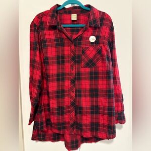 Faded Glory Red and Black Plaid Button Down Shirt